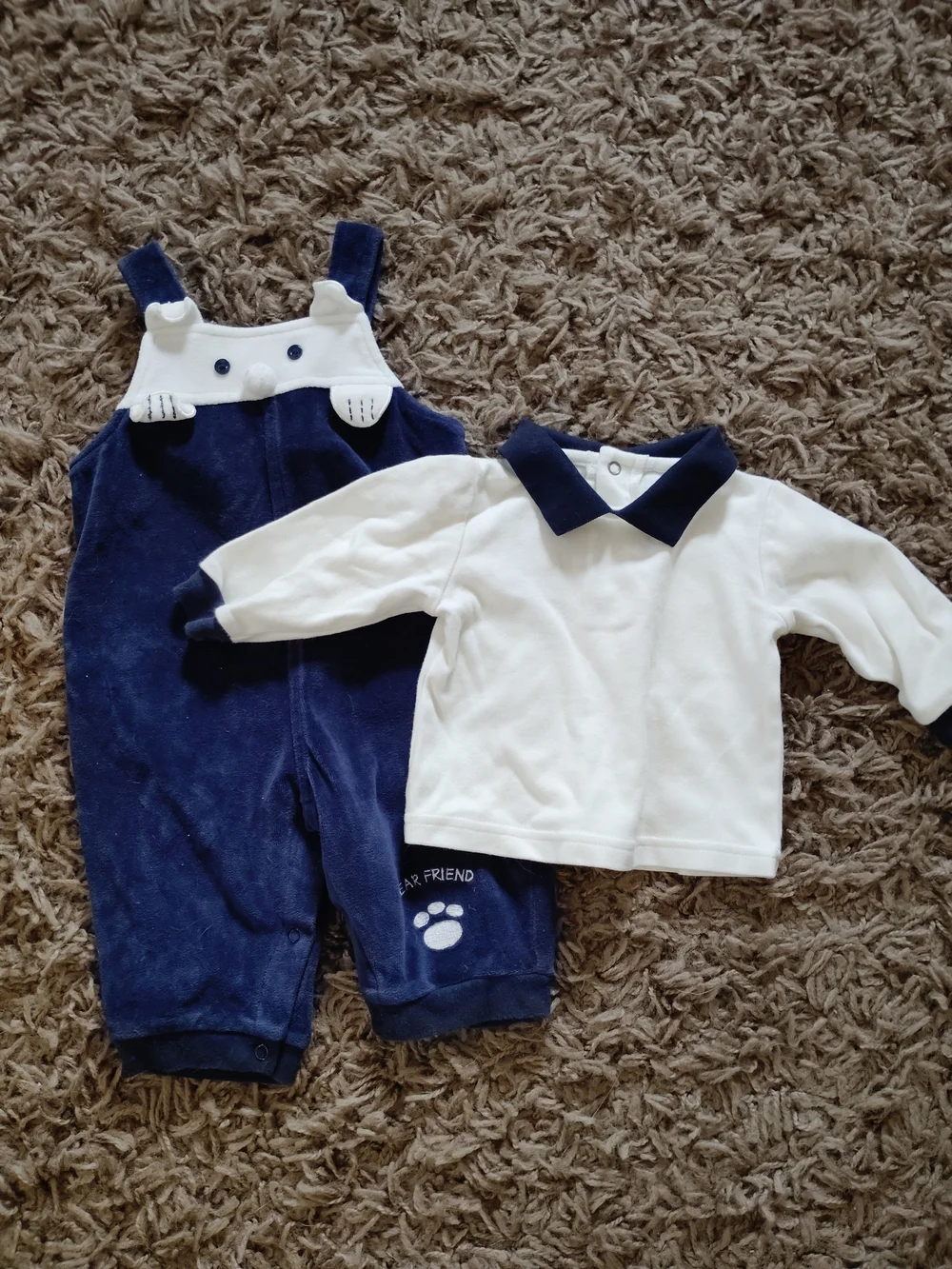 Little Wonders Navy and White Bear Overall Two-Piece